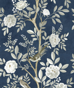 Chinoiserie Wallpaper • Floral Wallpaper • Bird Wallpaper • Magnolia • Royal Blue • Swatcj