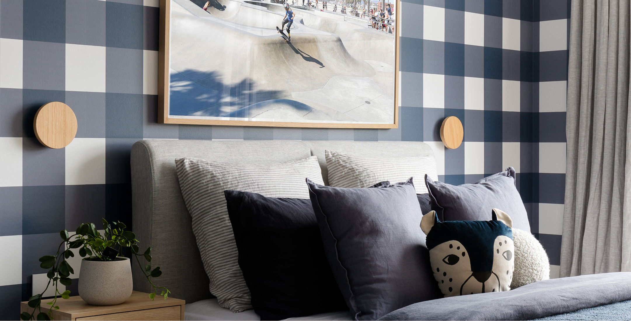 Buffalo Check Wallpaper - Colourway: Navy - Maker Landing Page - Hero Image