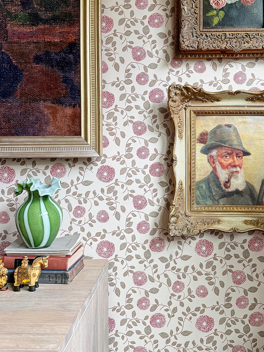 Mary Lennox Wallpaper | Colourway: Olive & Red | Anything But Basic Collection | Gray Benko x Milton&King | Insitu