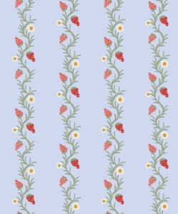 Strawberry Fields Wallpaper | Colourway: Periwinkle & Red | Anything But Basic Collection | Gray Benko x Milton&King | Swatch