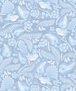 Faintails Wallpaper • New Zealand • Bird Wallpaper • Kowhai Tree • Kowhai Flowers • Light Blue Wallpaper • Ice Colorway