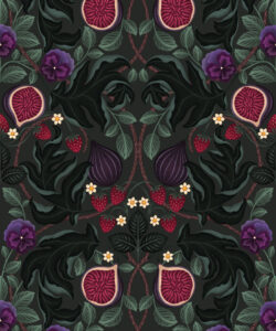 Figs & Strawberries Wallpaper • Botanical Fruit Wallpaper • Forest Green • Swatch
