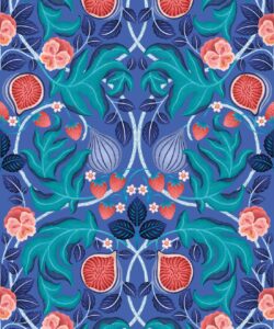 Figs & Strawberries Wallpaper • Botanical Fruit Wallpaper • Medium Blue • Swatch