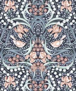 Bellbirds & Iris Wallpaper • Blue Hydrangea • Swatch