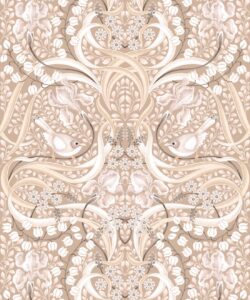 Bellbirds & Iris Wallpaper • Caffe Latte • Swatch