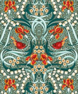 Bellbirds & Iris Wallpaper • Emerald • Swatch
