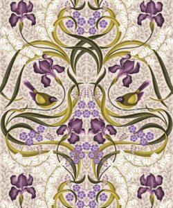 Bellbirds & Iris Wallpaper • French Lavender • Swatch