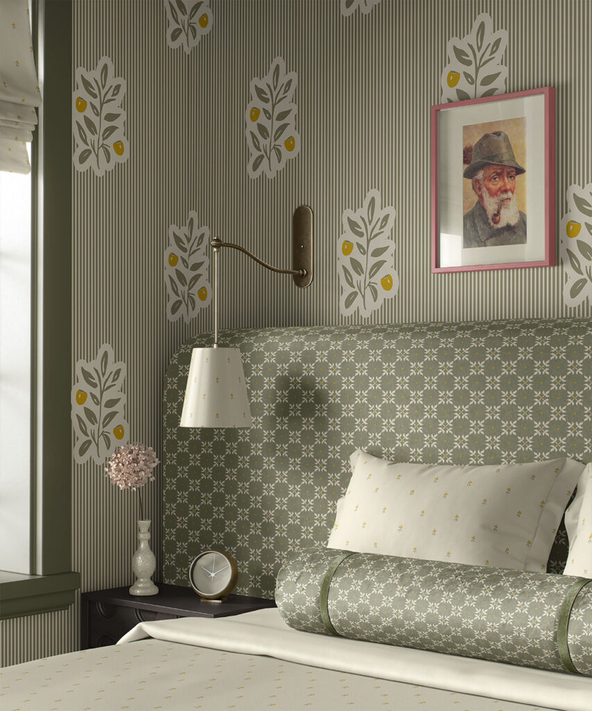 Piper,Nooooo Wallpaper | Colourway: Olive & Yellow | Anything But Basic Collection | Gray Benko x Milton&King | Insitu